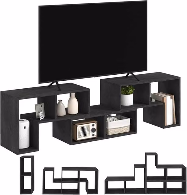 Nordara Black Modern MDF TV Unit for TVs up to 75 Inches, W/D/H: 180 x 45 x 30.5 cm