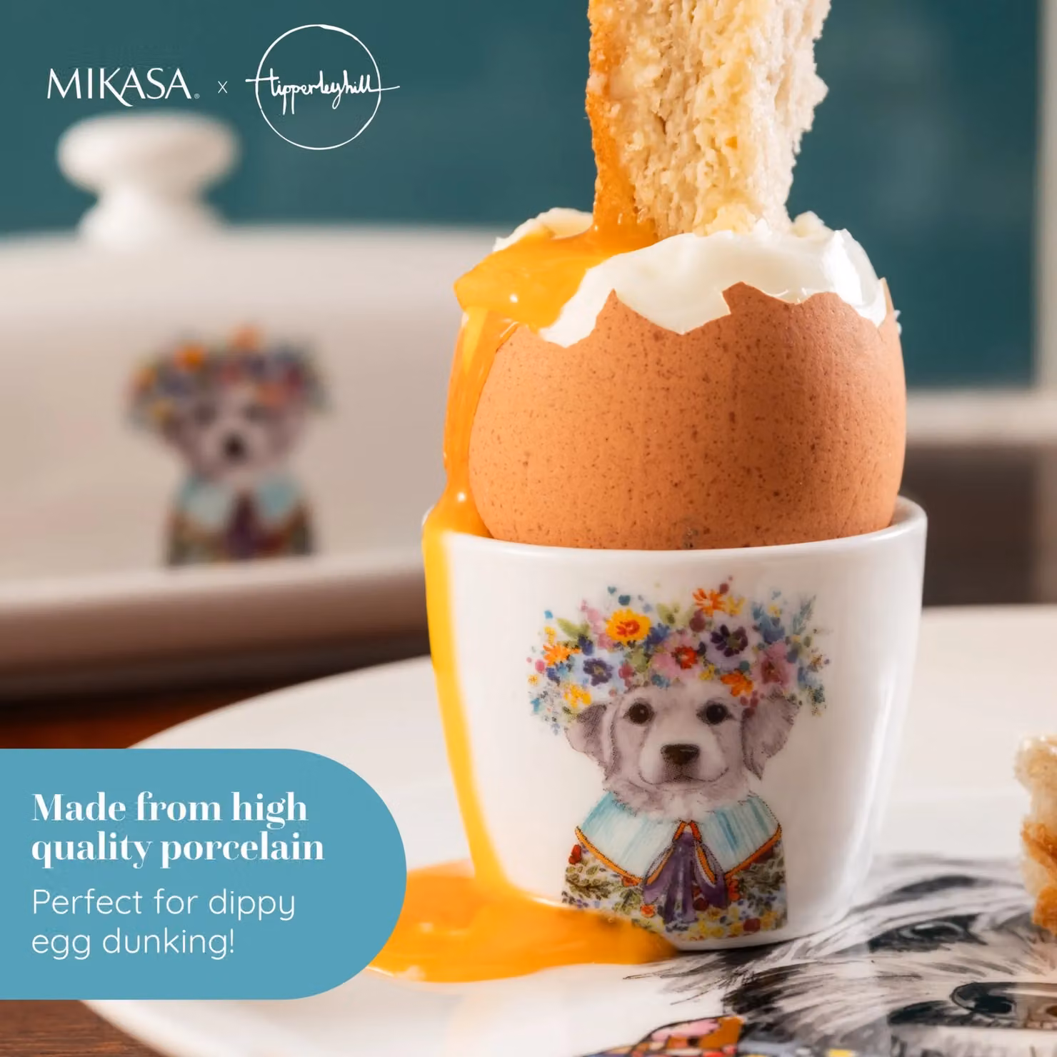 Mikasa Tipperleyhill Porcelain Egg Cups, Puppy Design, Set of Two, White and Multicolour – 5