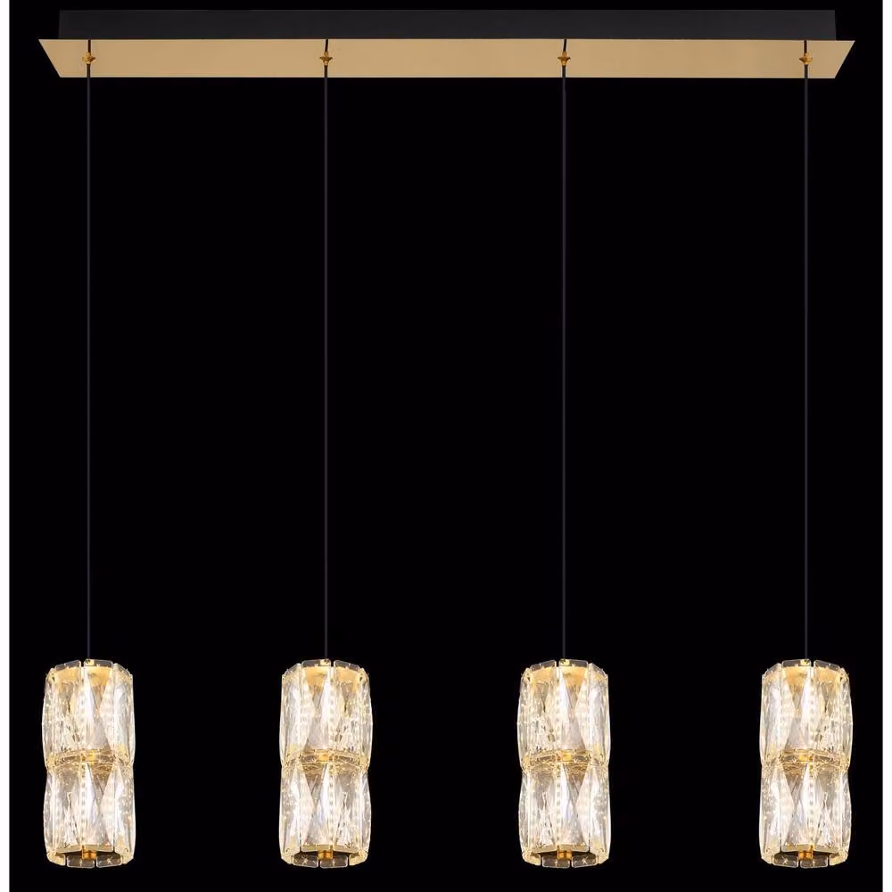Netlighting Stefanie Bar Pendant Light in Gold and Brass with Crystal and Glass Shade, 4x LED Warm White – 3