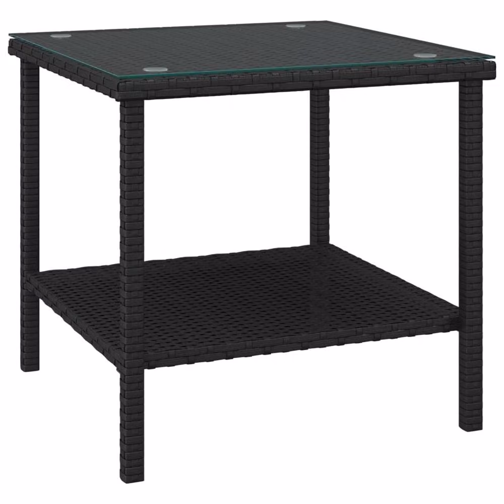 Berkfield Home Black Poly Rattan and Tempered Glass Side Table W/D/H: 45 x 45 x 45 cm – 2