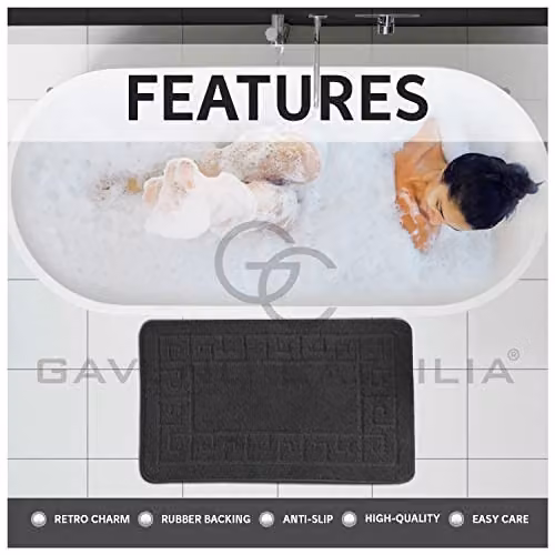 GAVENO CAVAILIA 2 Piece Non-Slip Bath Mat and WC Pedestal Mat Set in Charcoal Grey – 4