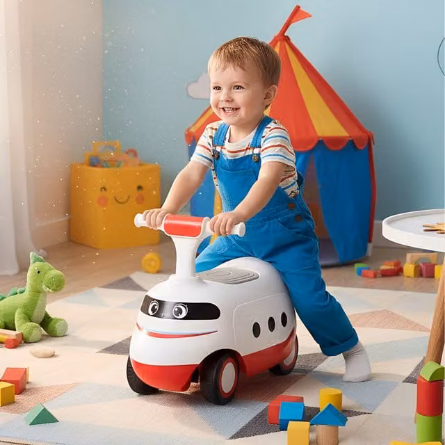 Costway White Ride On Push Car with Light and Sound Features