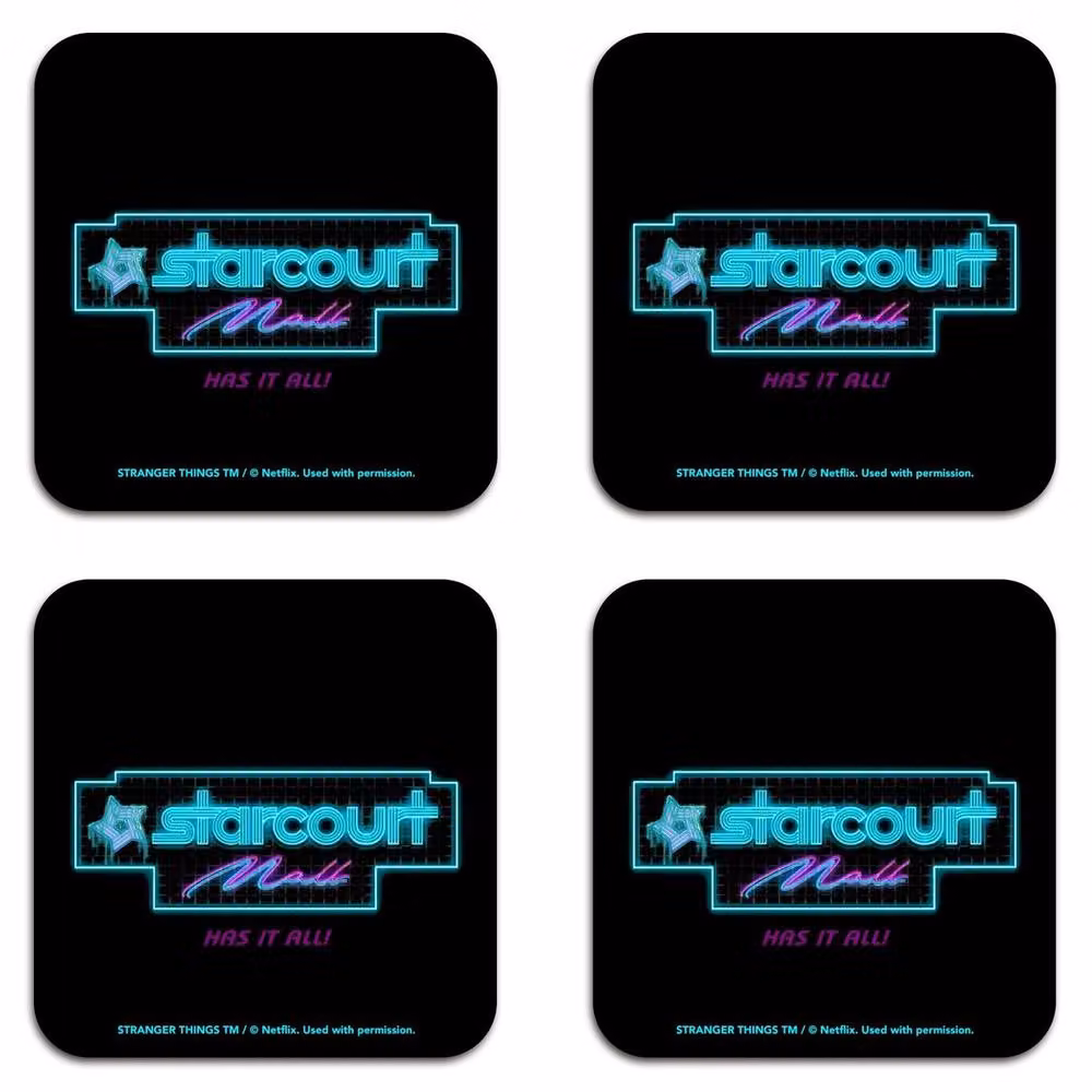 Zavvi Stranger Things Starcourt Mall Coaster Set, Multicolour Wood and Cork Square Coasters, 4 Pack – 2