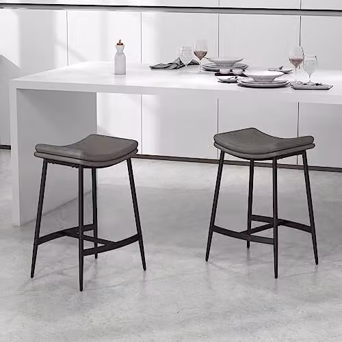 HOMCOM Set of 2 Grey Microfibre Upholstered Industrial Bar Stools with Metal Frame – 2
