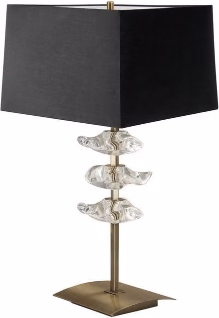 Netlighting Akira Table Lamp with 2 E27 Lights, Antique Brass and Black Fabric Shade in Bronze