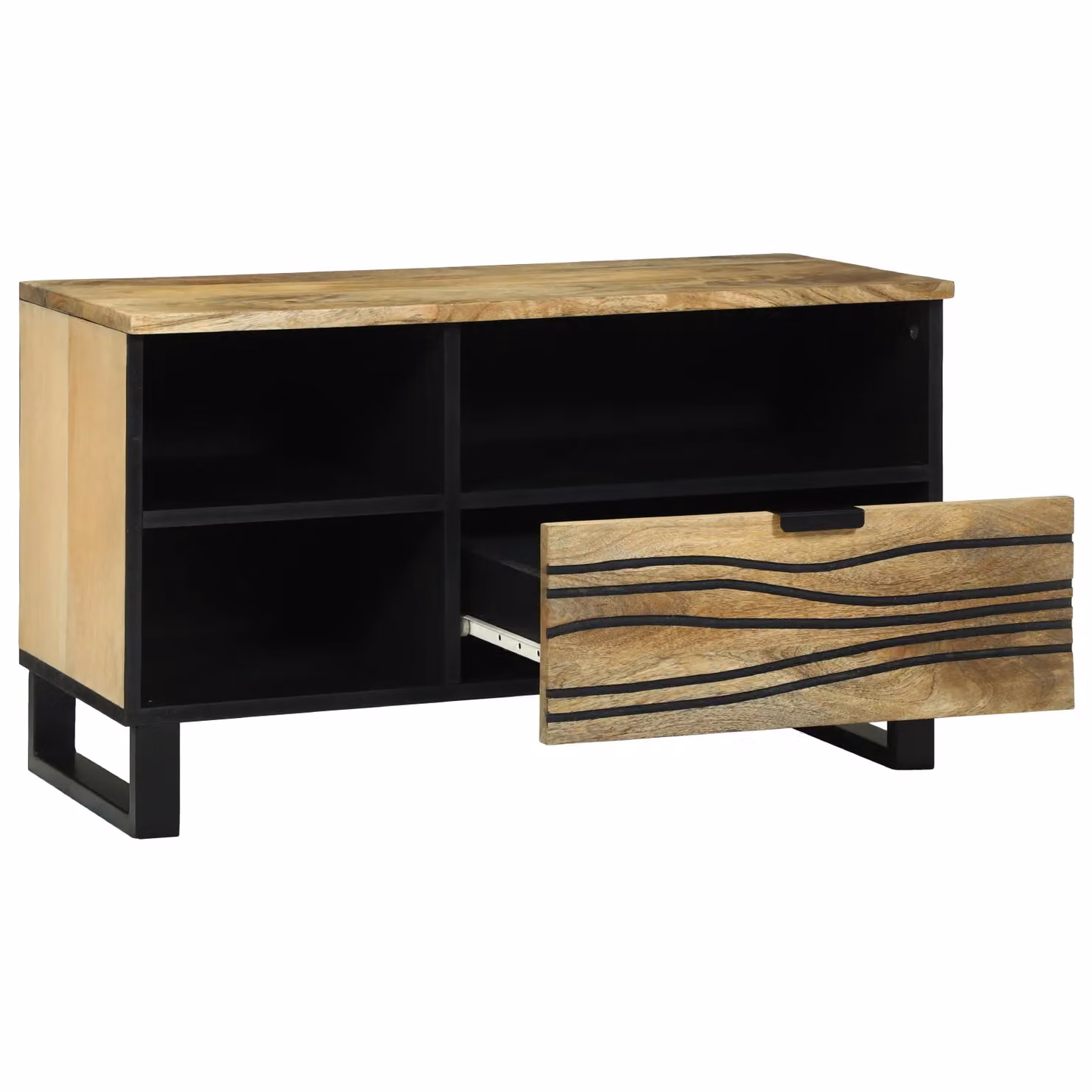 Berkfield Home Media Storage Cabinet in Brown and Beige, Solid Mango Wood, W: 80 cm, D: 33.5 cm, H: 46 cm – 2