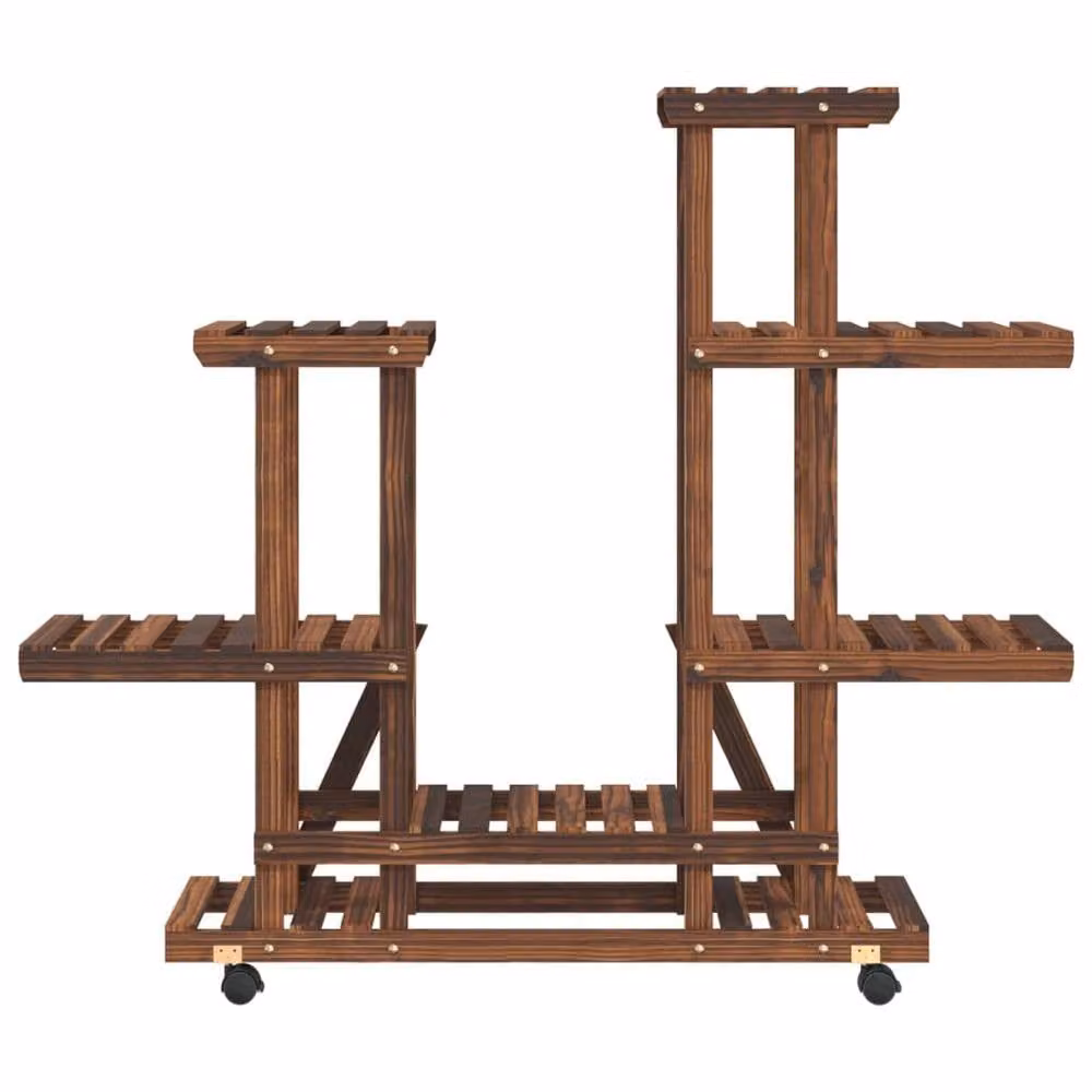 Berkfield Home Retro Wooden Flower Stand with Wheels in Brown, W/D/H: 95 x 25 x 101 cm – 4