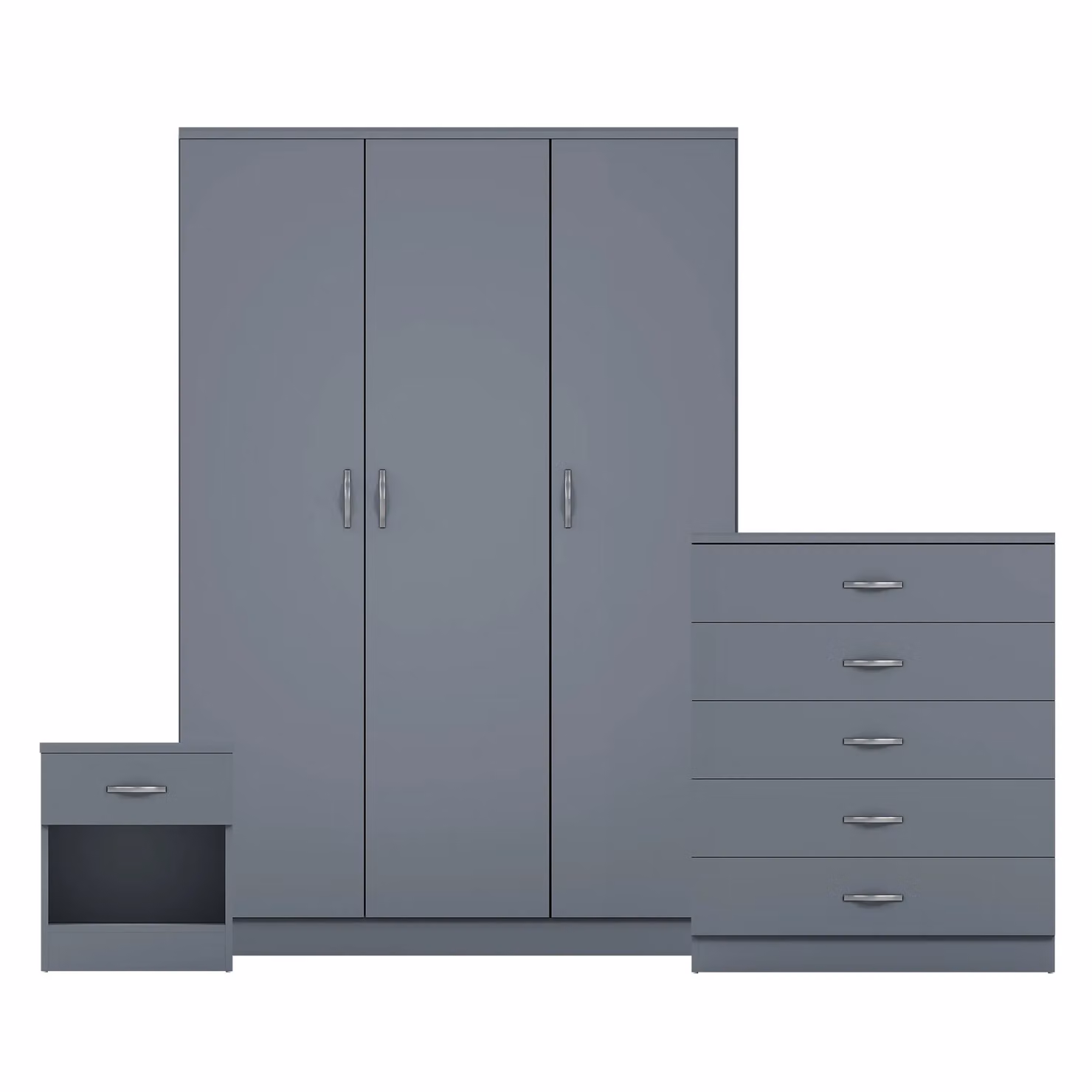 Vida Designs Riano 3 Piece Grey Bedroom Set featuring a 5 Drawer Chest and 3 Door Wardrobe – 2