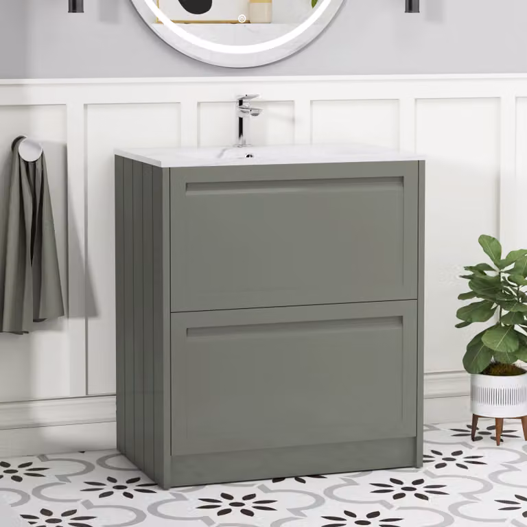 Royal Bathrooms Elmore Traditional 2 Drawer Floor Standing Vanity Unit in Matt Green with Carrara White Basin