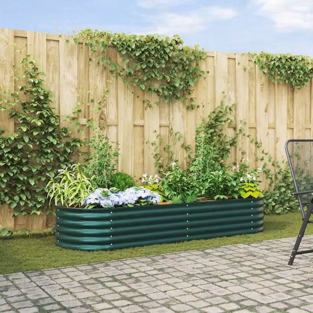 Berkfield Home Garden Green Galvanised Steel Raised Bed W: 240 cm, D: 80 cm, H: 44 cm