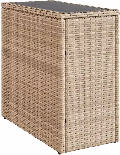Berkfield Home Garden Side Table with Glass Top, Beige Poly Rattan, W/D/H: 58 x 27.5 x 55 cm – 1
