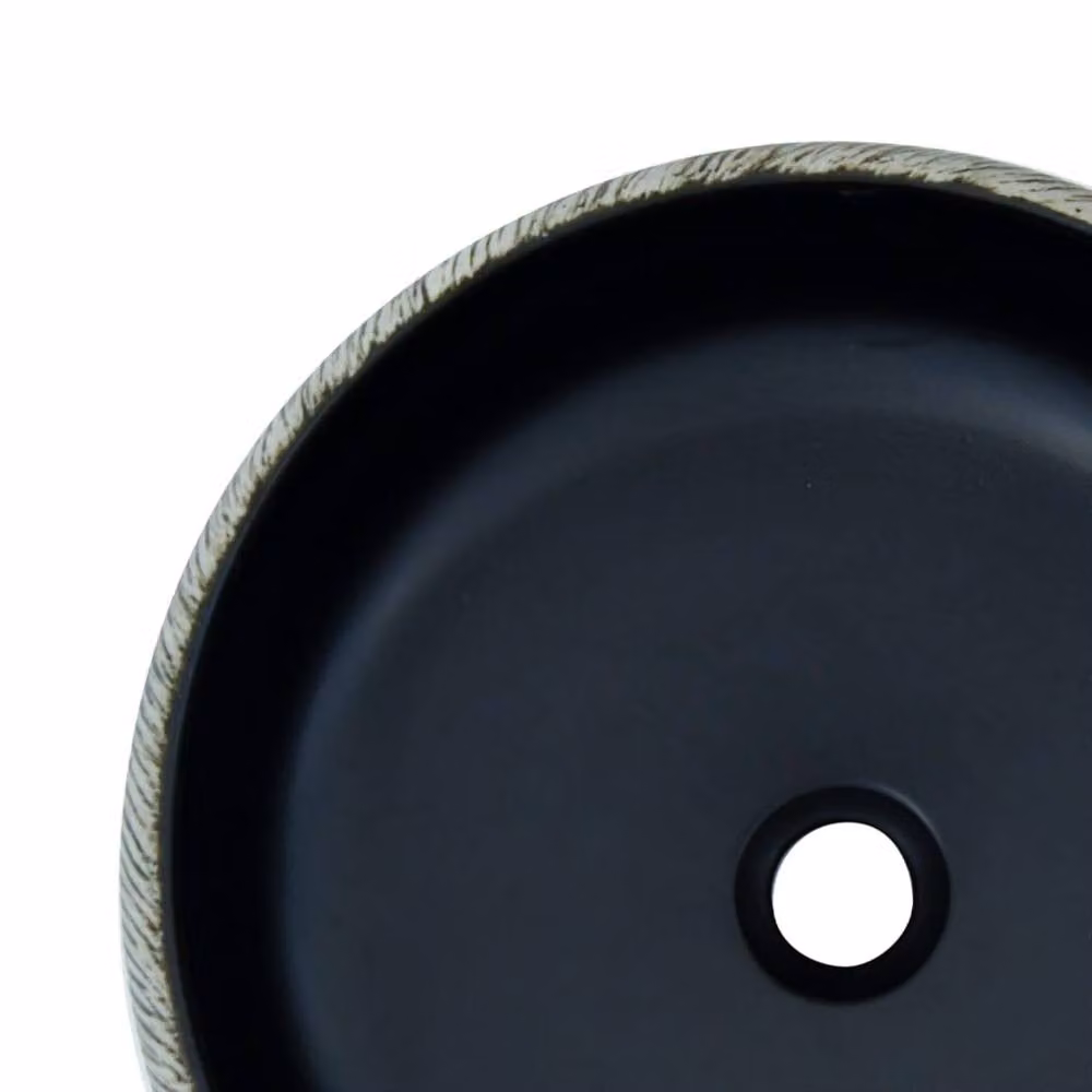Berkfield Home Round Ceramic Countertop Basin in Black and Grey, Diameter: 41 cm, Height: 14 cm – 5
