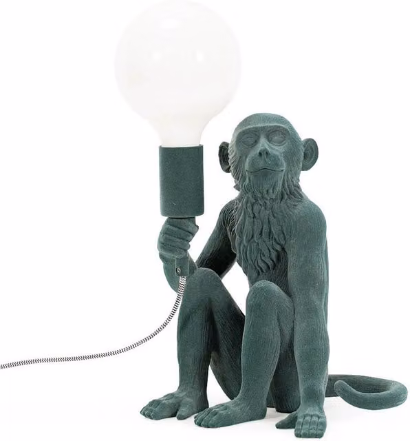 ValueLights George Monkey Ceramic Table Lamp in Green and White
