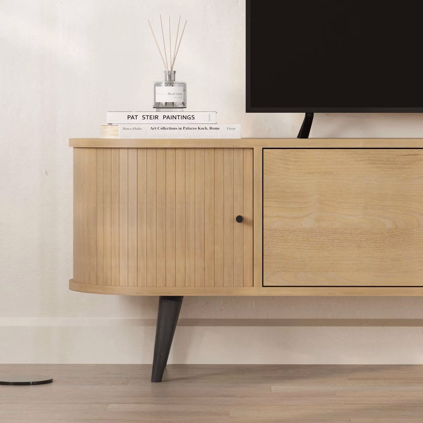 Decortie Gentle Modern 180cm TV Stand with 2 Sliding Doors and 4-Door Storage Cabinet in Oak – 3