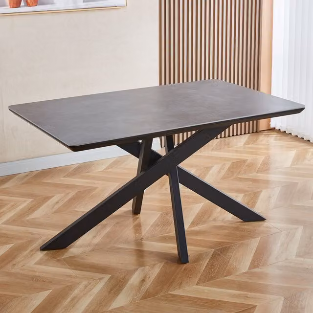 Artemis Home Farnese Modern Rectangular Ceramic Stone Dining Table in Grey and Black, W: 140 cm, D: 90 cm, H: 75 cm