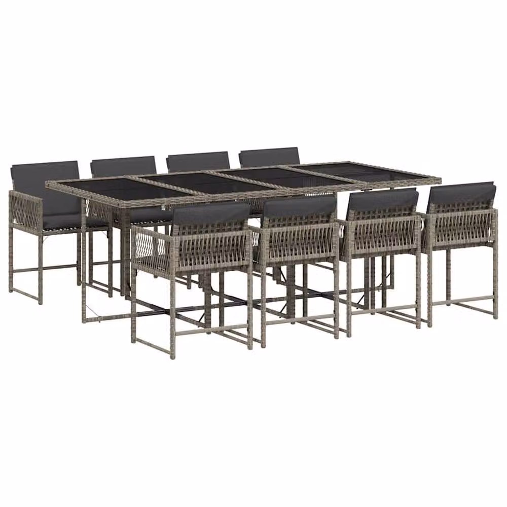 Berkfield Home 9 Piece Grey Poly Rattan Garden Dining Set with Cushions – 2