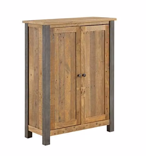 baumhaus Urban Elegance Reclaimed Large Shoe Storage Cupboard in Brown with Solid Wood and Steel Frame W/D/H: 80 x 36 x 107 cm