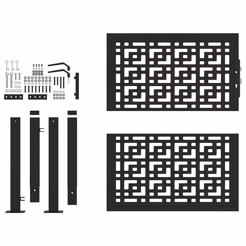 Berkfield Home Beautiful Garden Gate in Black Steel with Cross Design, W: 105 cm, H: 106 cm – 4