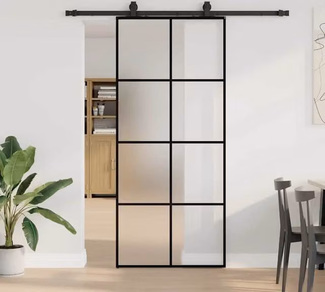 Berkfield Home Modern Sliding Glass Door with Hardware Set in Black, W: 90 cm, H: 205 cm – 1