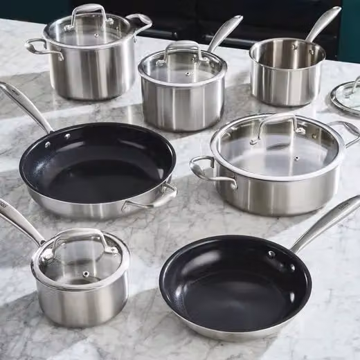Cooks Professional 7 Piece Tri-Ply Cookware Set in Silver with Ceramic Coating – 2