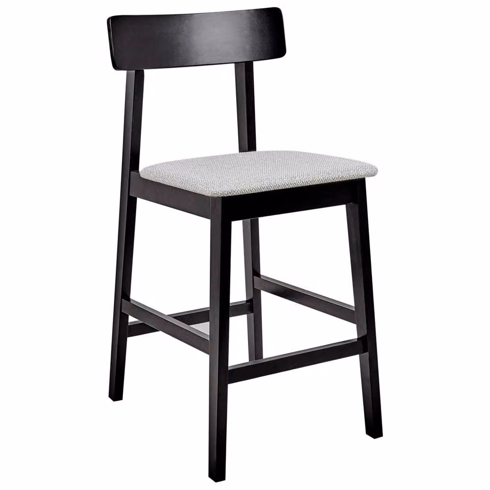 Wyld and Coco Set of 2 Retro Rubberwood Bar Stools with Black and Grey Polyester Seats – 3