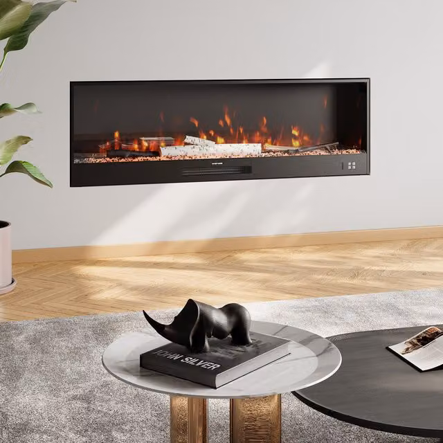 Living Star Black Recessed Electric Fireplace with App Control, 52 cm