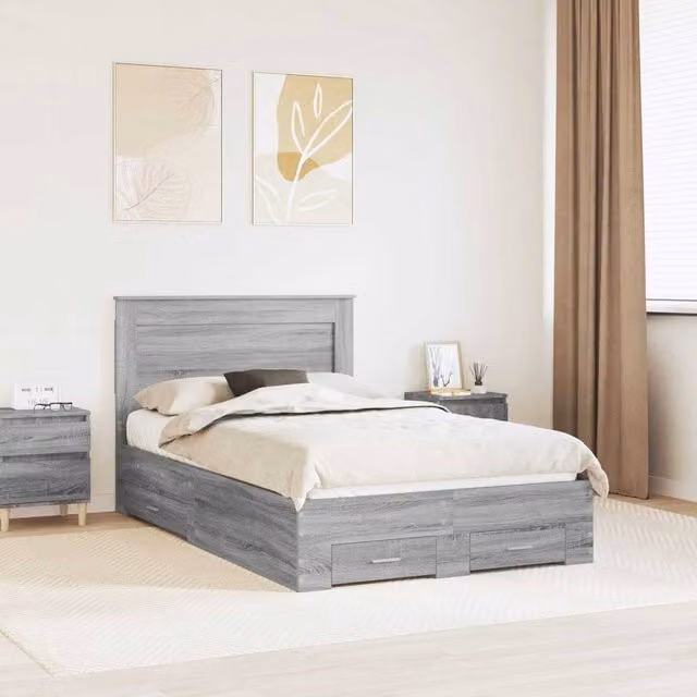 Berkfield Home Modern Engineered Wood Bed Frame with Headboard and Drawers in Grey