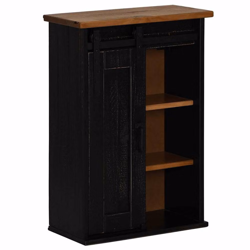 Berkfield Home HALDEN Hanging Cabinet with Sliding Doors, Black Pine, W: 49 cm, D: 22.5 cm, H: 70 cm – 3
