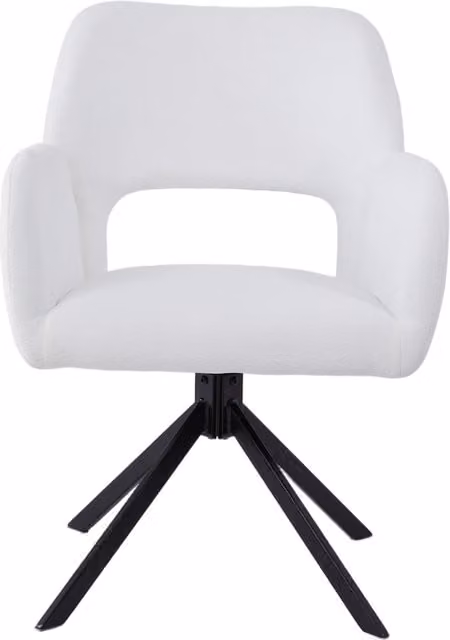 Livingandhome Minimalist White Bouclé Swivel Lounge Chair with Armrests and Metal Legs