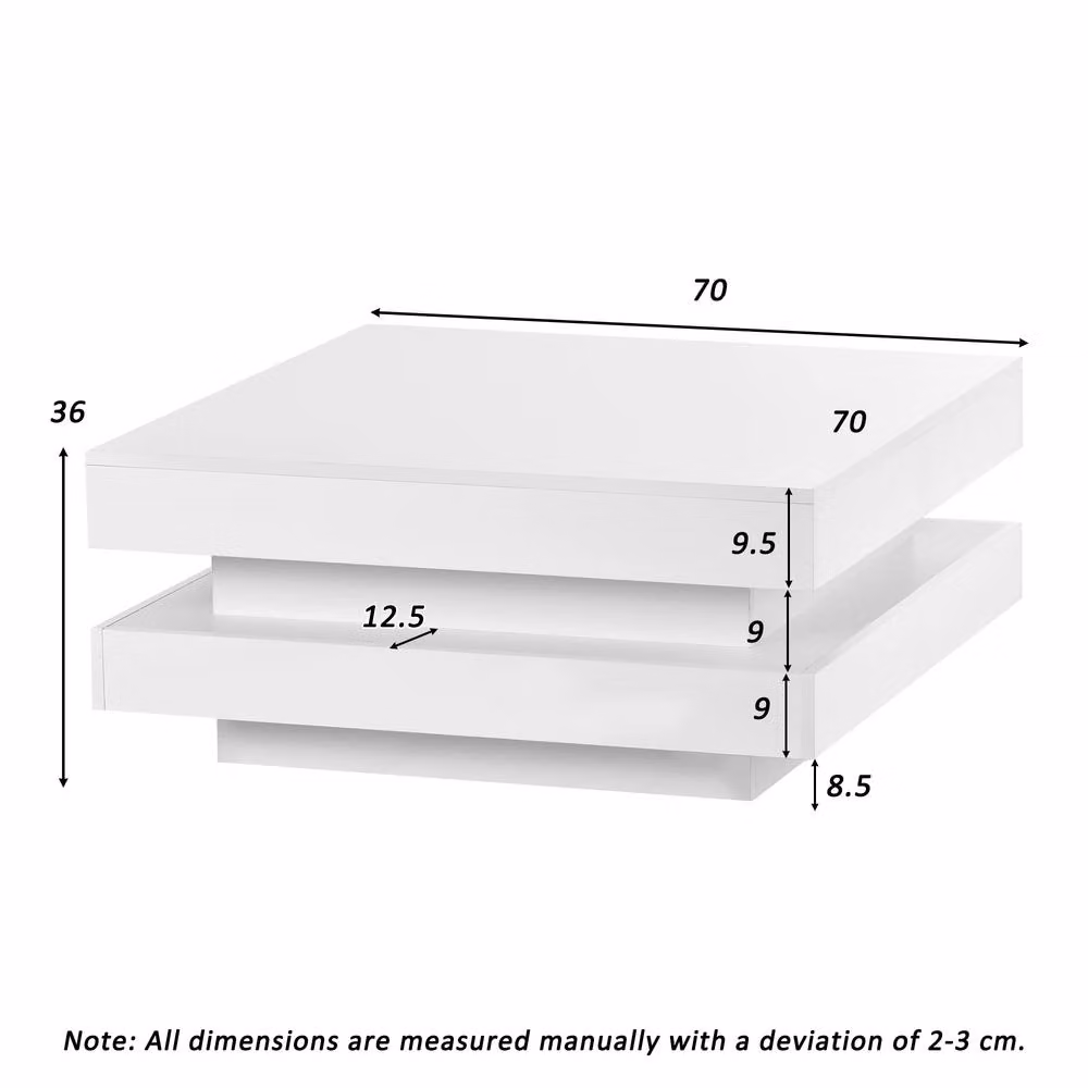 STILVORA Modern Square Coffee Table with Rotating Top in White, W/D/H: 70 x 70 x 36 cm – 3