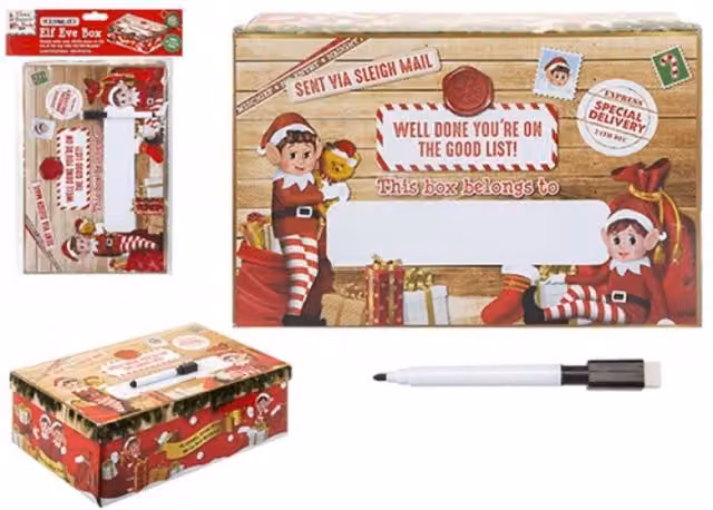 KDMD Small Elf Xmas Eve Box 2 Pack in Brown and Multicolour