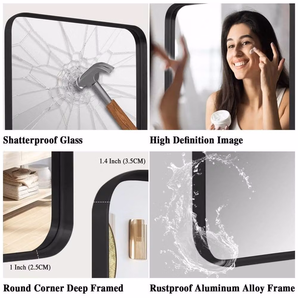 PAWNORA Modern Rectangular Wall-Mounted Mirror in Black, W: 75 cm, H: 50 cm – 3