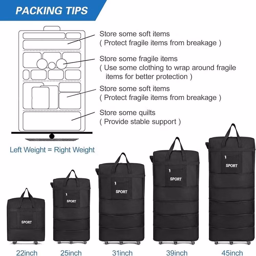 NESTLUNE Foldable and Expandable Luggage Bags in Black, W: 100 cm, D: 15 cm, H: 15 cm – 3