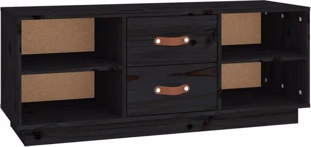Berkfield Home Black Rustic Solid Wood Pine TV Cabinet W: 100 cm, D: 34 cm, H: 40 cm – 1