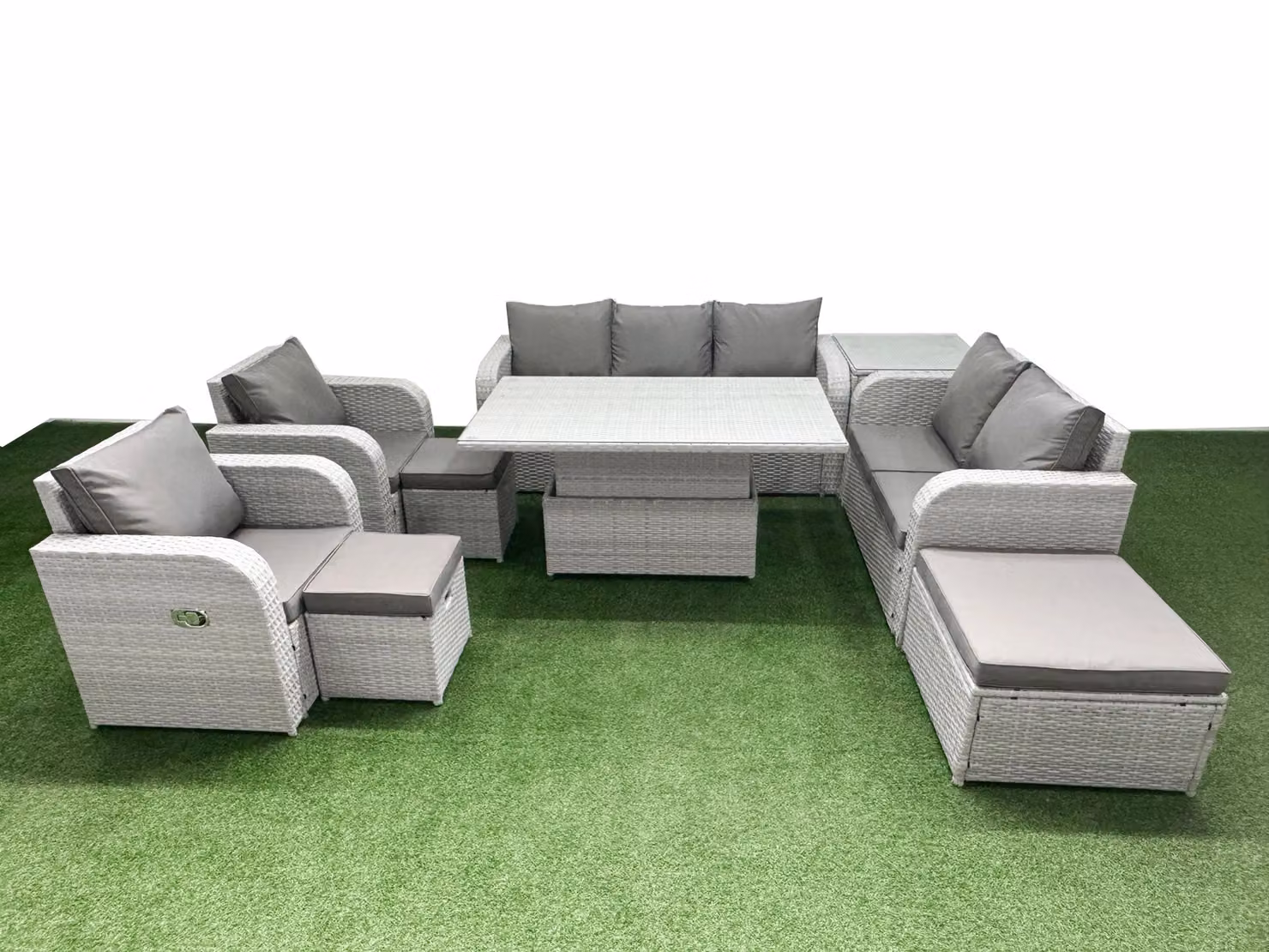 Fimous Grey PE Rattan Garden Furniture Set with 2 Seater Sofa, Coffee Table and Matching Ottoman – 2