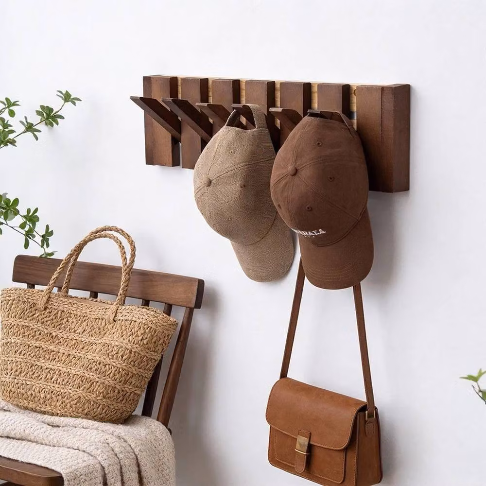 KORVIXA Piano Key Coat Hook Rack with 6 Hooks in Walnut Brown, Width: 90 cm – 3