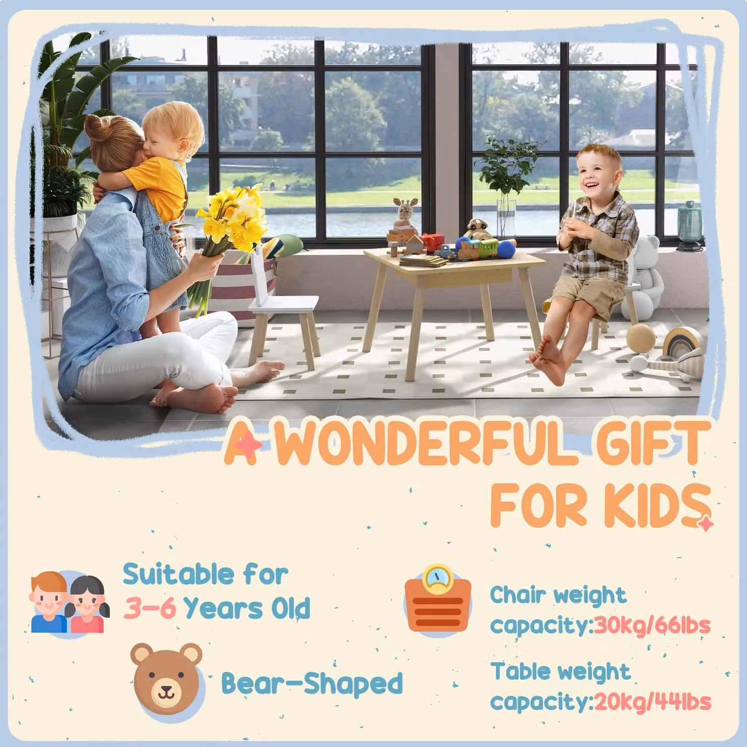 AIYAPLAY 3-Piece Toddler Table and Chairs Set in Beige and Sand – 3