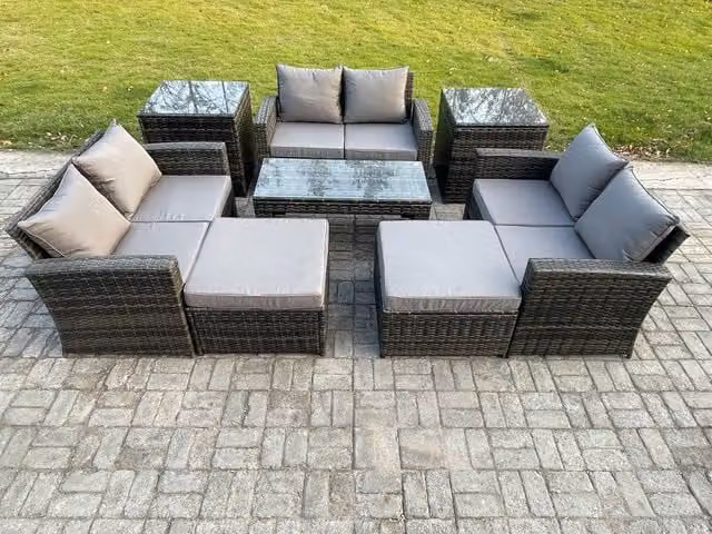 Fimous U-Shape Wicker PE Rattan Garden Furniture Set in Dark Grey with Coffee Table and Ottoman
