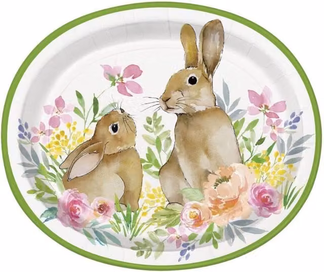 KDMD Oval Easter Watercolour Side Plates, 2 Pack, White and Multicolour Paper Plates