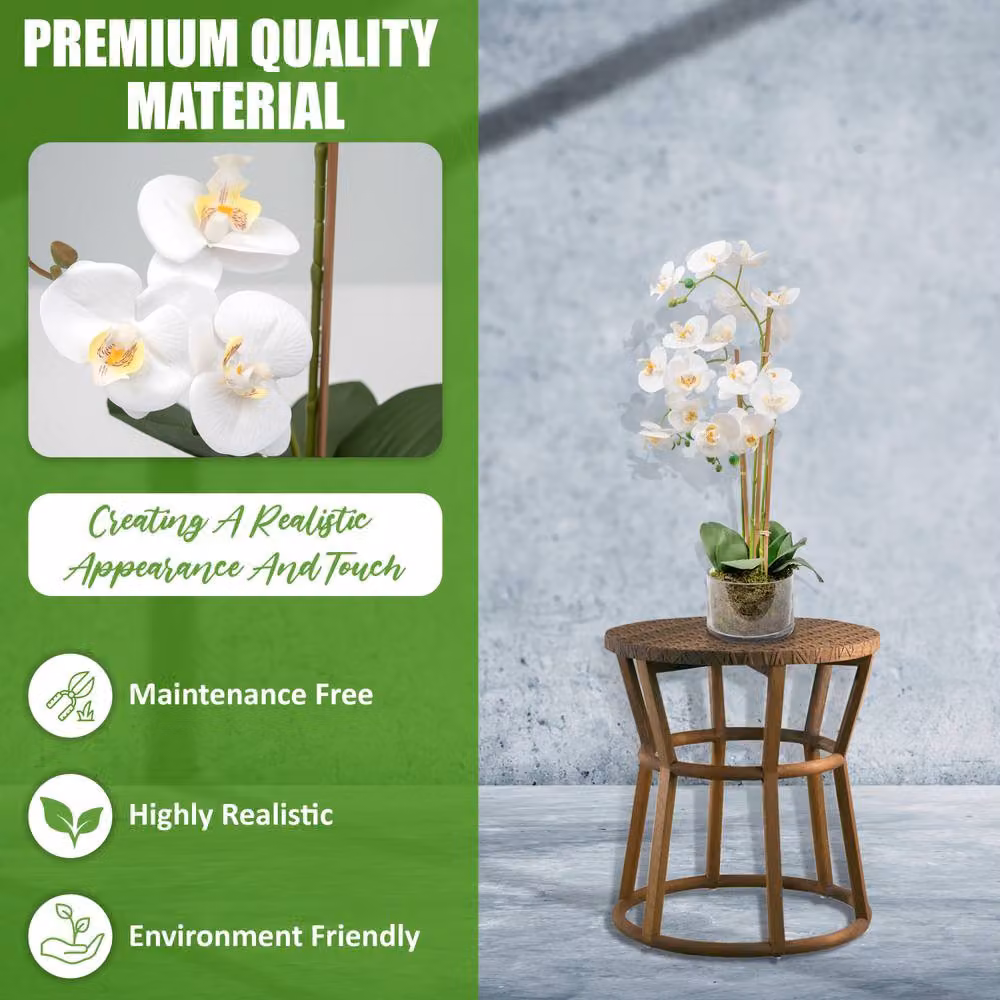 Crystals White Artificial Orchid Plant with Real Touch Petals in a Transparent Pot, Height: 60 cm – 2