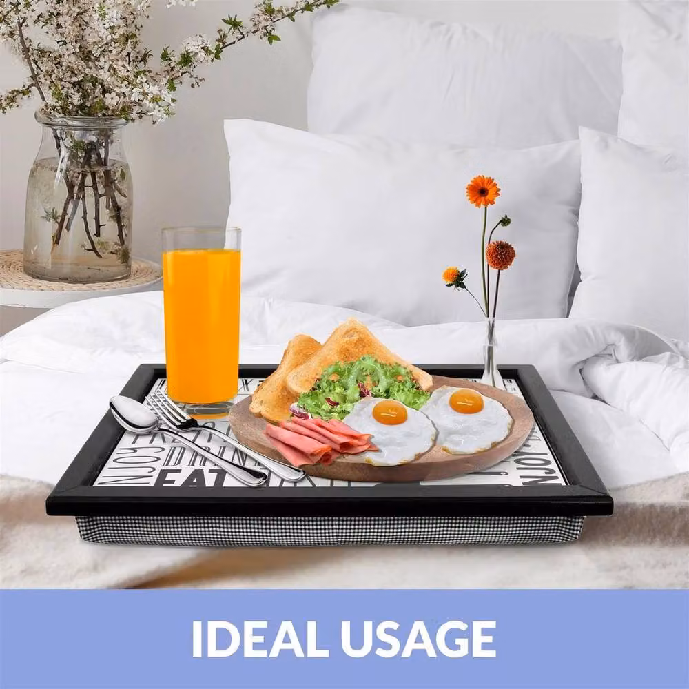 FLAVORA Wooden Lap Tray with Bean Bag Padded Cushion in White W: 100 cm, D: 150 cm – 3
