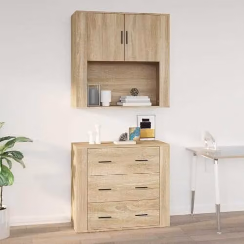 vidaXL Wall Mounted Cabinet in Sonoma Oak, W/D/H: 80 x 33 x 80 cm