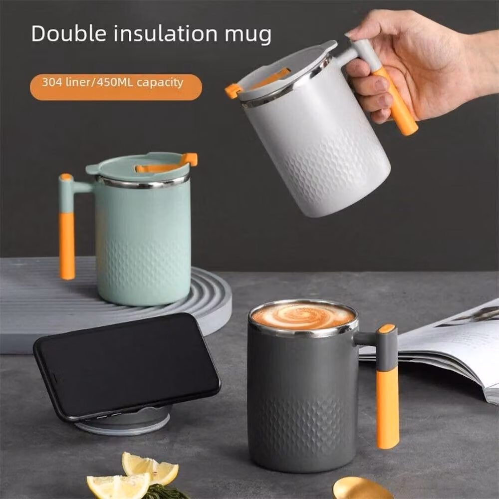 NESTLUNE Grey Thermal Mug with Lid, Double Walled Stainless Steel and Plastic Tea and Coffee Cup – 3