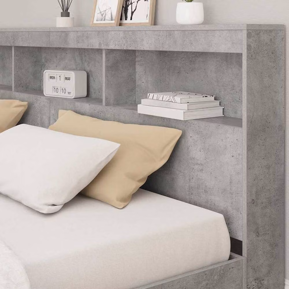 Berkfield Home Storage Headboard in Concrete Grey, Engineered Wood, Width: 200 cm – 2