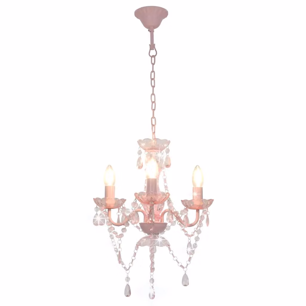 Berkfield Home Pink Round Glass Bead Chandelier with 3 x E14 Sockets – 1