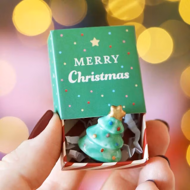 Lisa Angel Tiny Ceramic Christmas Tree Matchbox Token in Green