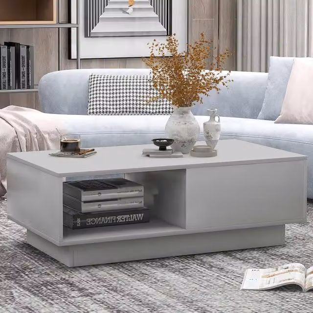 Comfy Living Modern Glossy Grey Rectangular LED Coffee Table