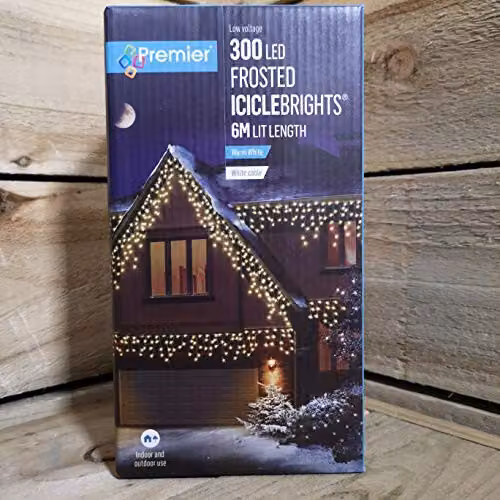 Premier Christmas 300 LED Frosted Icicle Lights in Warm White – 2