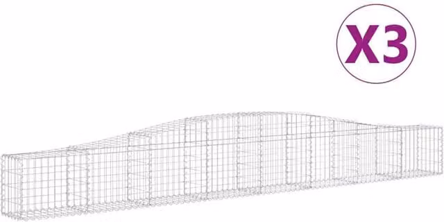 Berkfield Home Arched Gabion Baskets, 3 Piece Set, Silver Galvanised Steel, W: 400 cm, D: 30 cm, H: 40-60 cm – 1