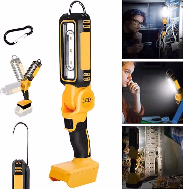 Hinsinc 140 Degree Rotating Handheld LED Work Light, Cordless Yellow Torch for Dewalt 18V 20V Batteries